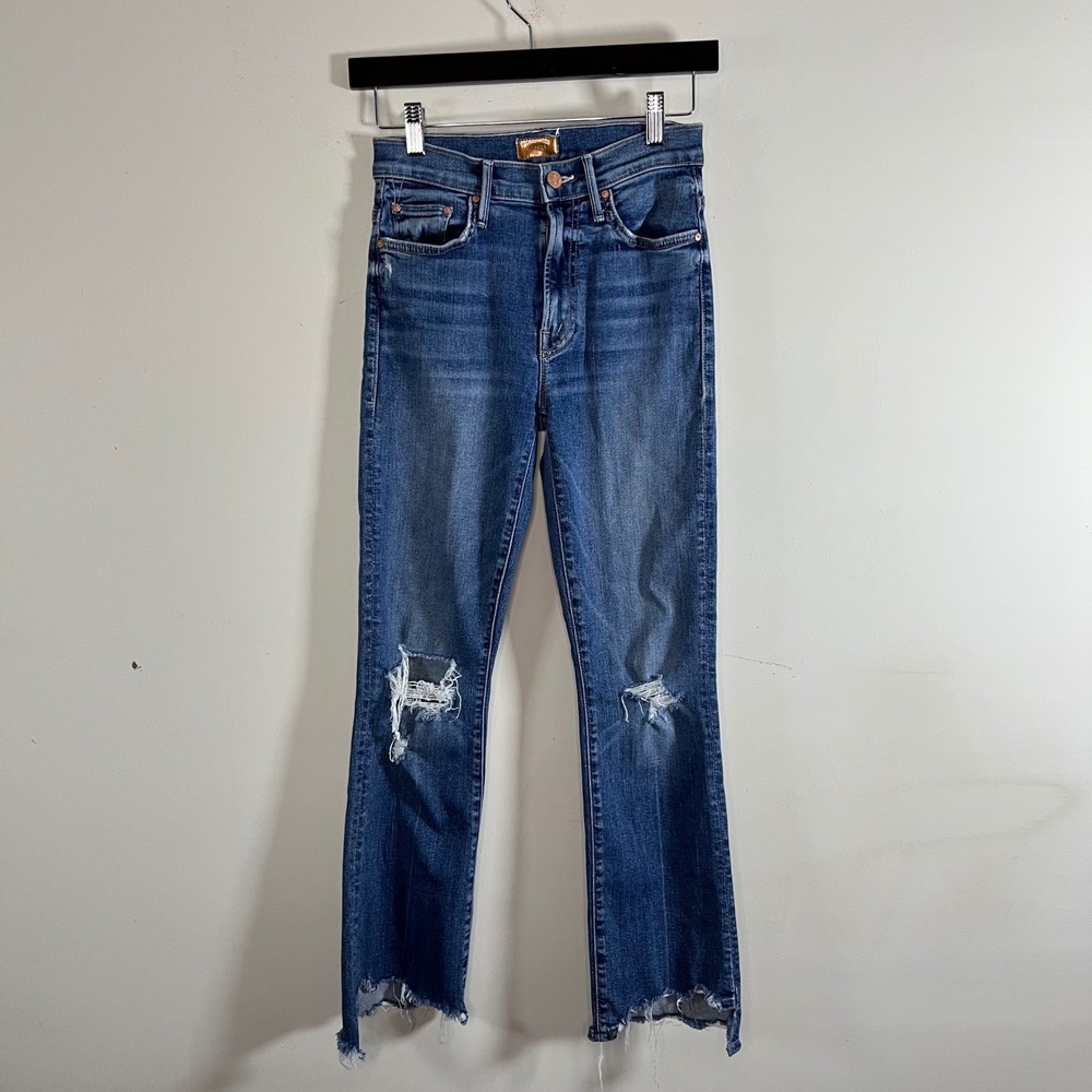 Mother The Insider Crop Step Chew Jeans 24 Stretch Denim High Rise Distressed